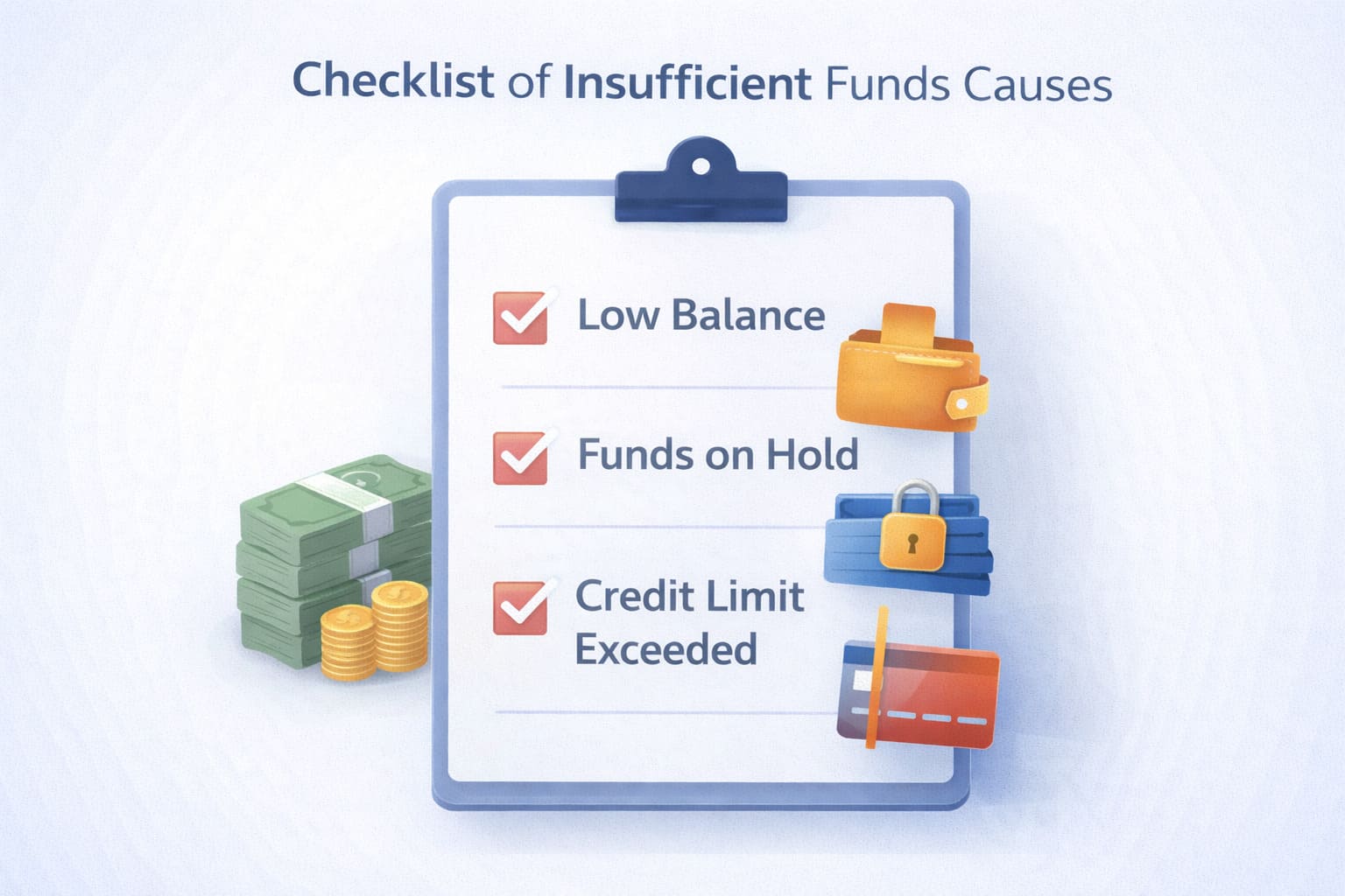 How to Handle Decline Code 51 (Insufficient Funds) at Your Restaurant 3 Checklist of insufficient funds causes: low balance, holds, credit limit exceeded