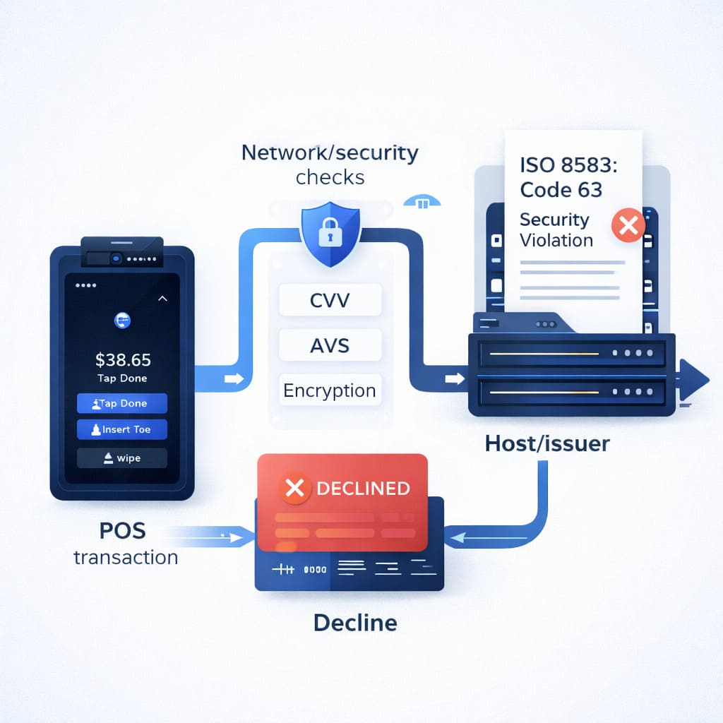 What Does "SEC Violation" Mean on Your Credit Card Terminal? 1 Transaction flow and ISO 8583 code 63 Security Violation response path